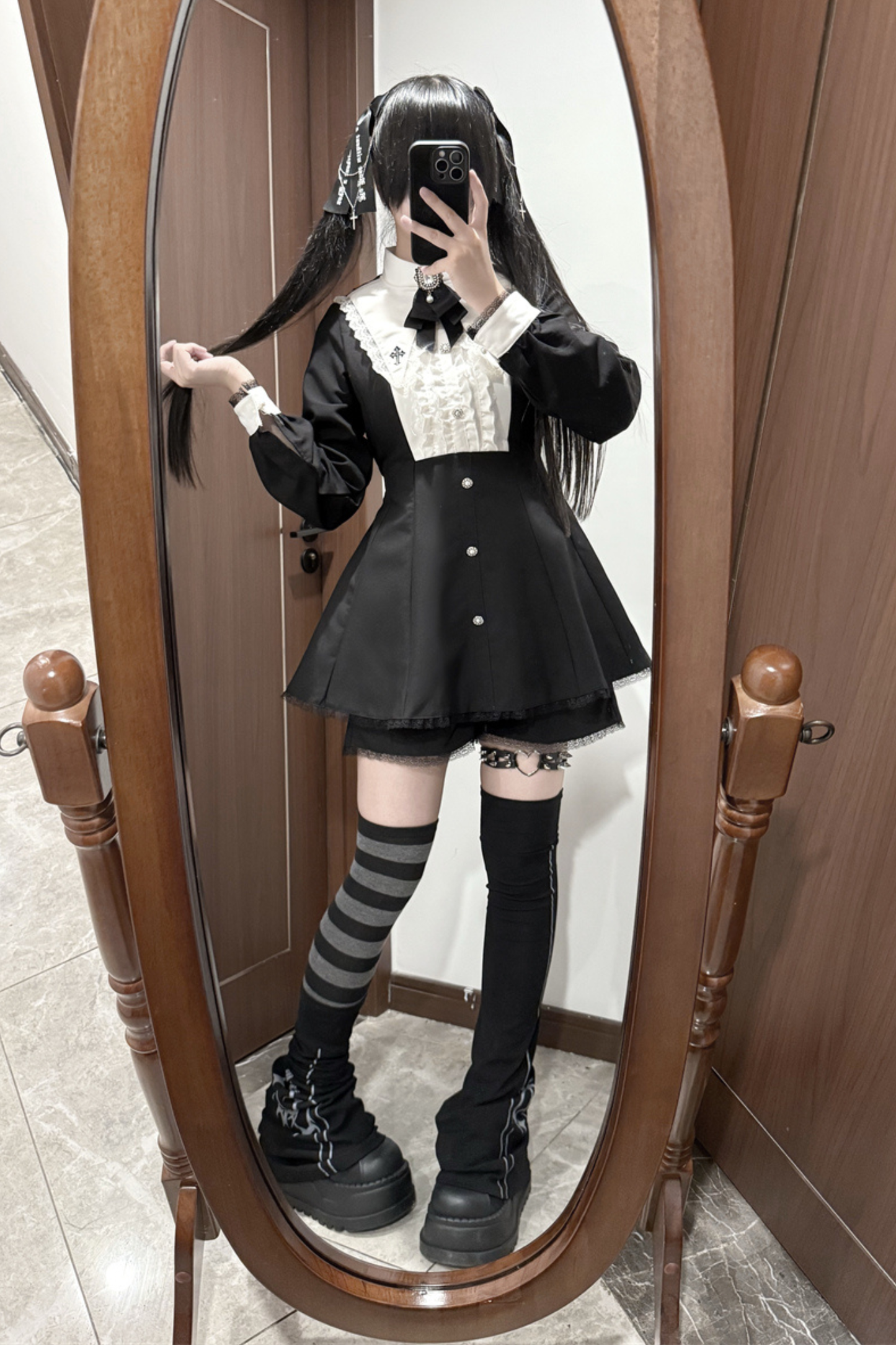 Cross Ruffle Collar Peplum Top + Shorts