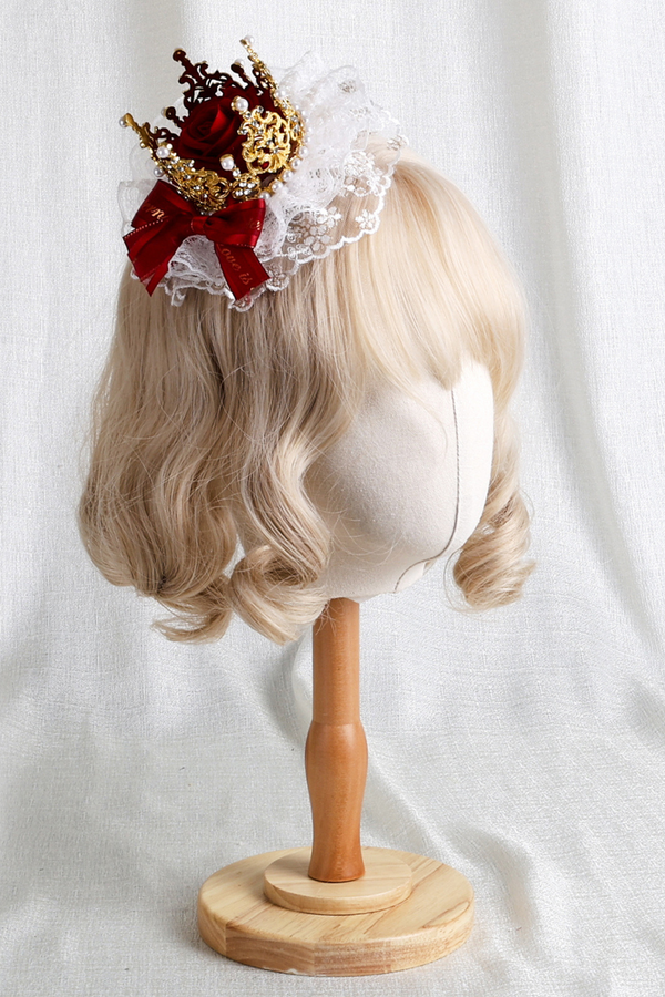 ローズレースロリータボンネット+ハット+ヘアバンド+クリップハット+クラウン