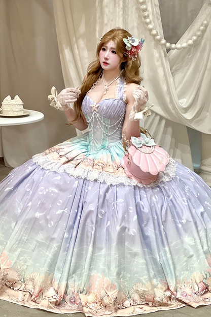 グラデーションバブルハルターネックフレンチドレス+スカート