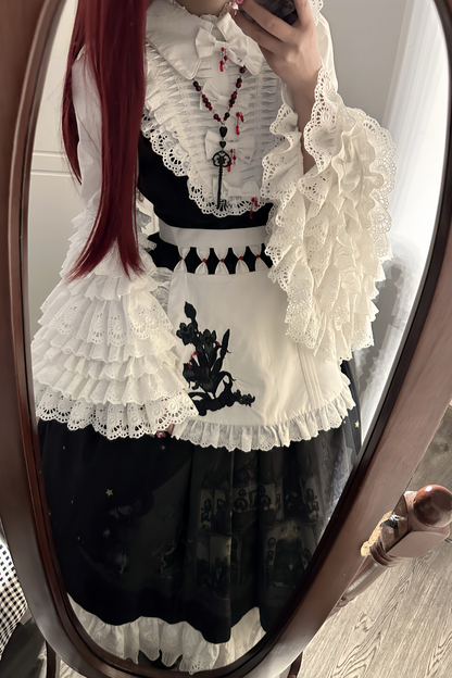 [Reservations] Dark Sleeveless Pleated Print Lapel Lolita Jumperskirt