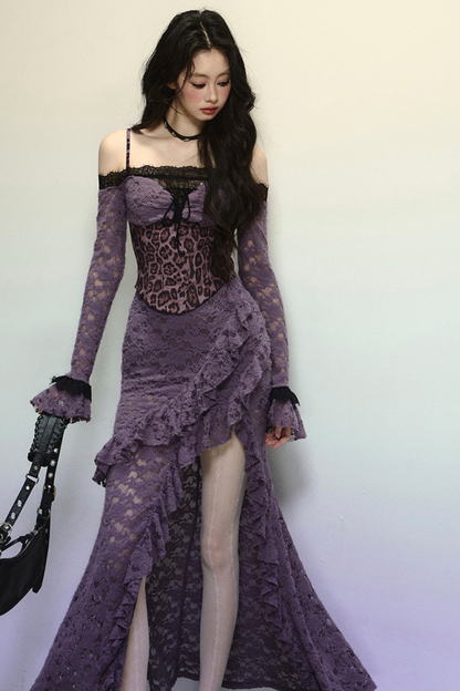 [Reservations] Oriental Purple Kite One-Shoulder High-End Lace Dress