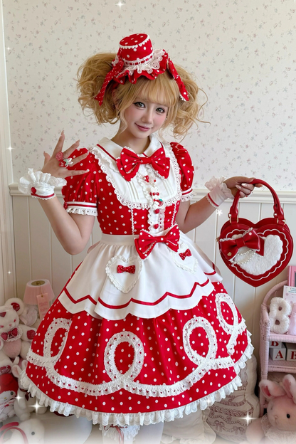 [Vorbestellung] Retro-Puppenartiges Lolita-Kleid + Haarband + Clip + Haube + Hut