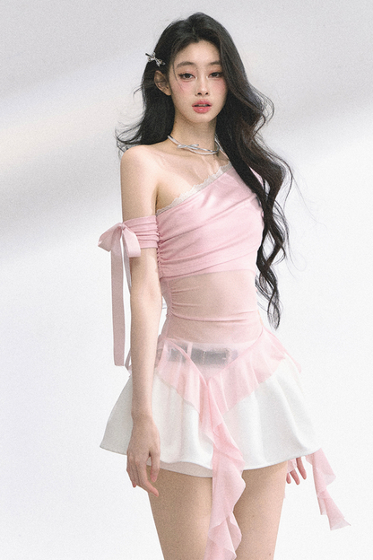 シアーオフショルダートップス