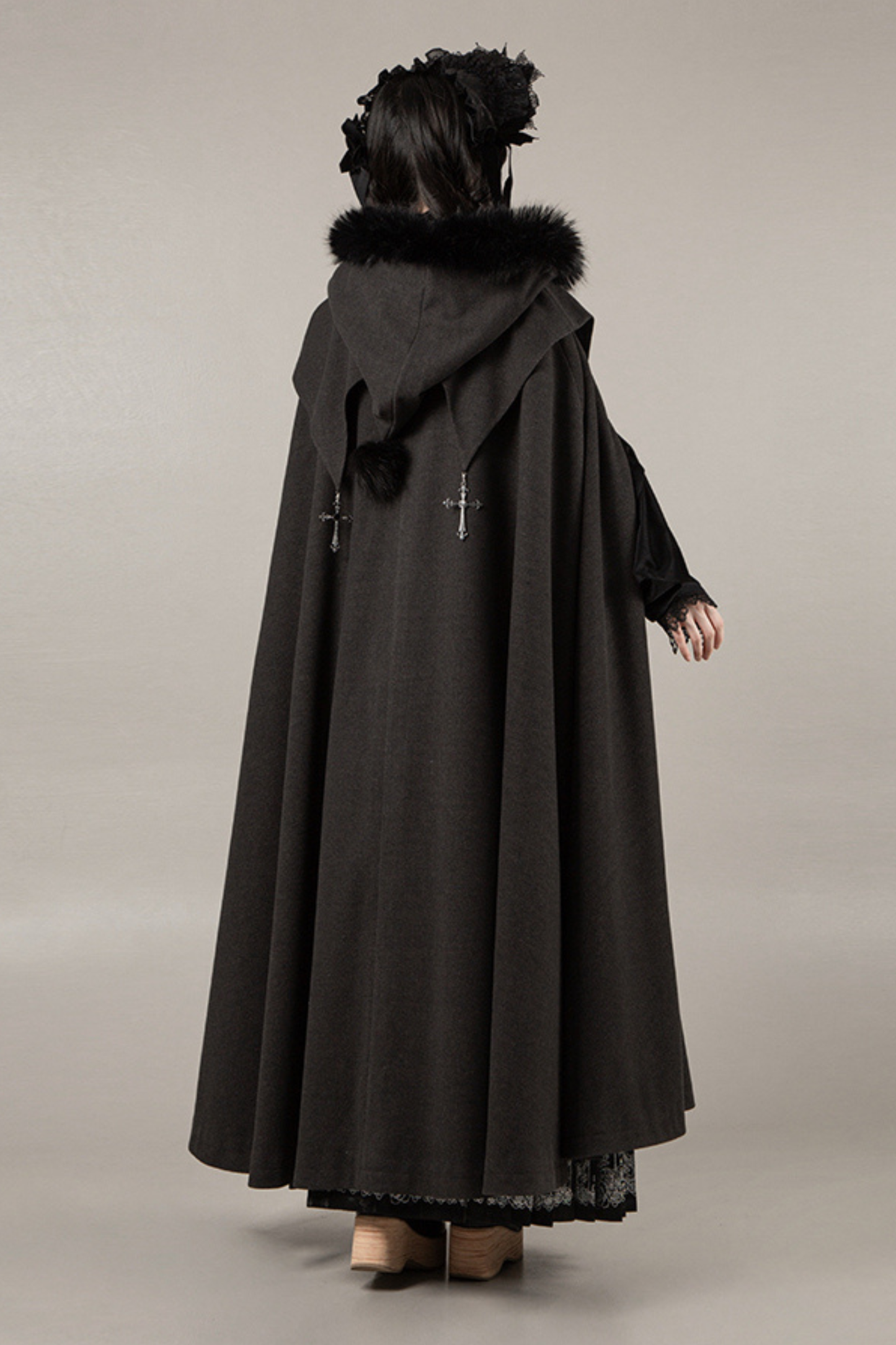 ダークゴシックフリースフードマント