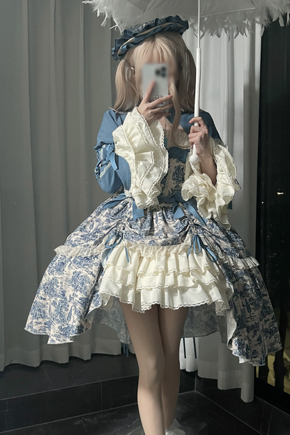 [Vorbestellfrist: 1. Maerz] Eleganter Asiatischer Lolita Traegerrock + Oberteil + Flache Muetze