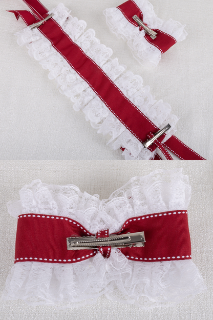 レースステッチロリータヘアバンド+ハットクリップ