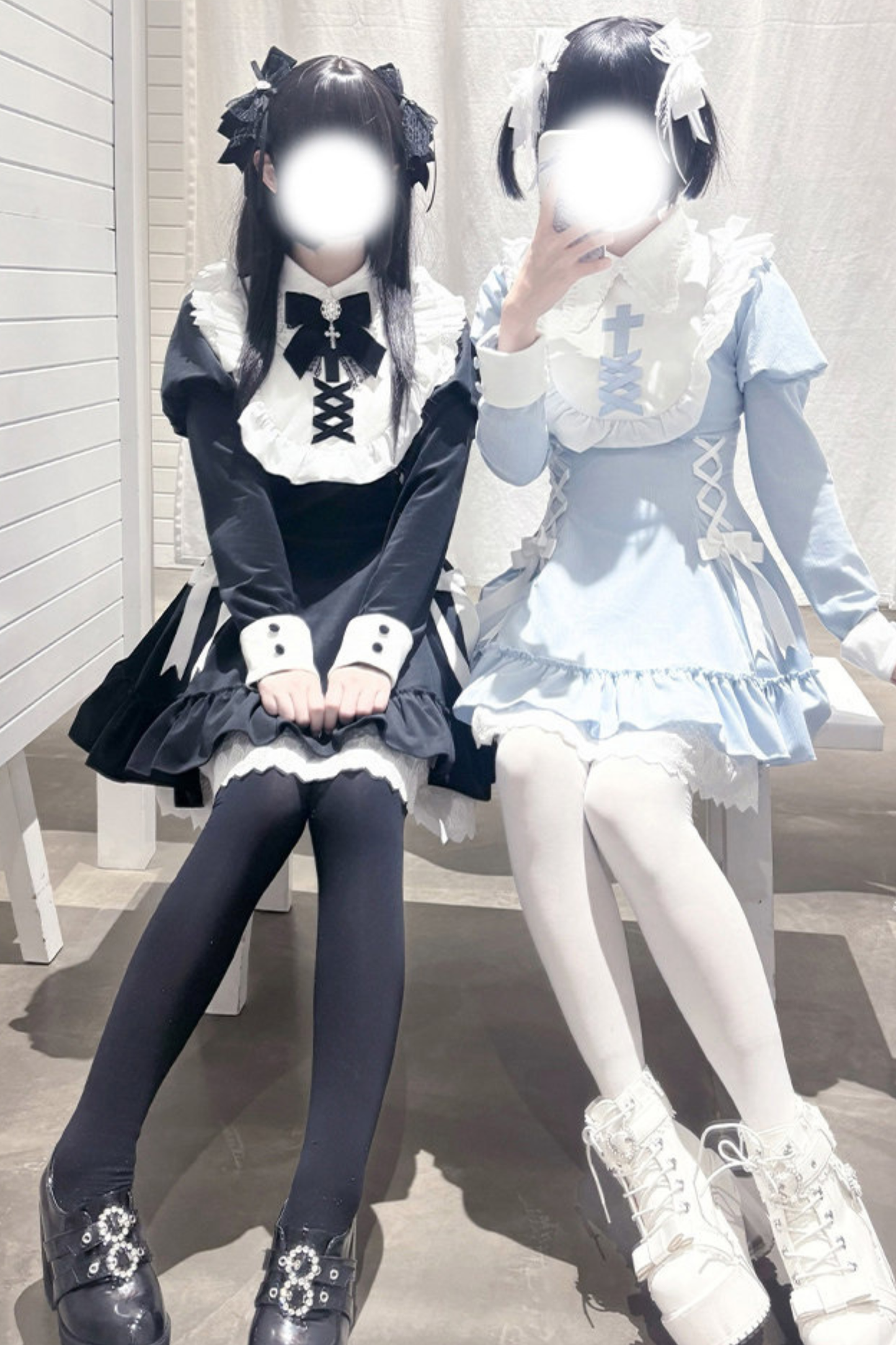 Lace-up ribbon Lolita dress + brooch + hair clip