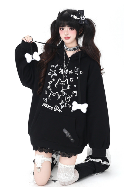 Cat Graffiti Fleece Hoodie