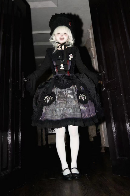 リフティングビーズゴシックストラッププリントドレス