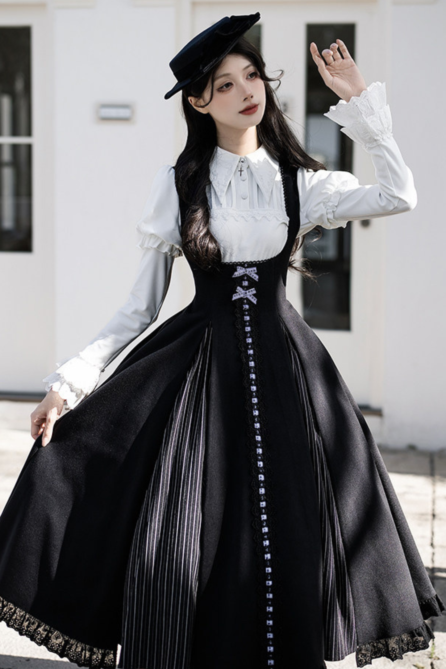 Six Sweet Lolita Flare Jumper Skirt + Top + Hat + Ribbon + Collar