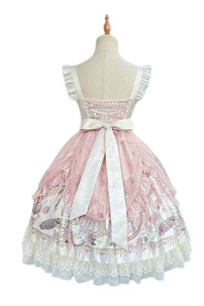 Daily Color Sweet Princess Jumper Skirt + Lace Doll Shirt