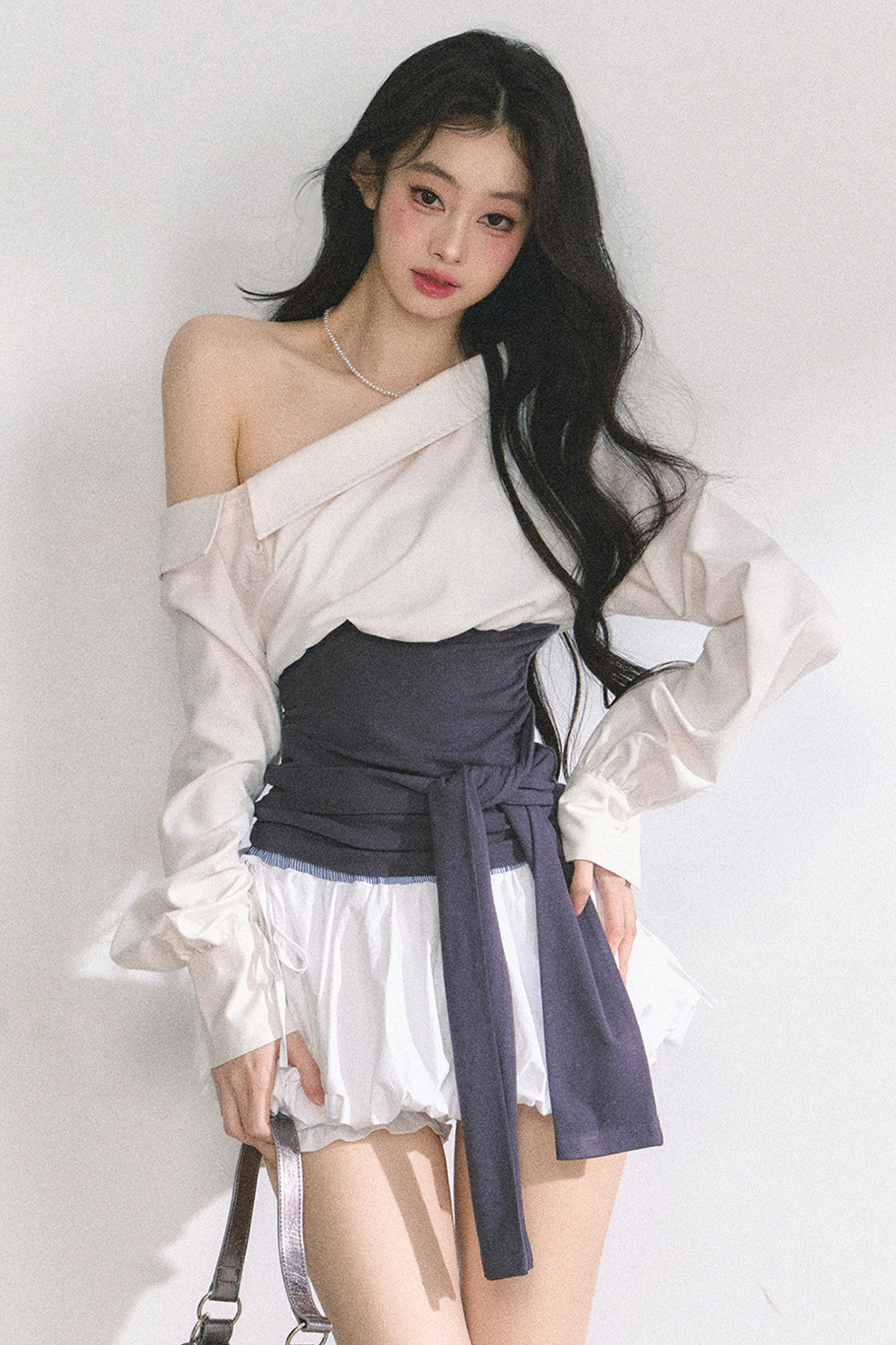 ウエストバンド付きワンショルダーシャツ