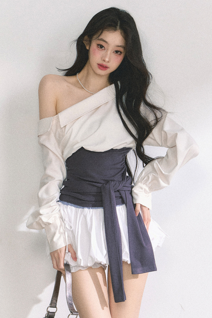 ウエストバンド付きワンショルダーシャツ