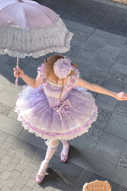 【予約商品】バレエスタイルエレガントドレス+ハット+ヘアバンド+リボンテール