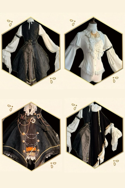 [Reservation Deadline: December 2] Royal Gothic Military Dress Coordinated Set (Shirt + Skirt + Long Vest with Train + One-Shoulder Fur Cape + Accessories)
