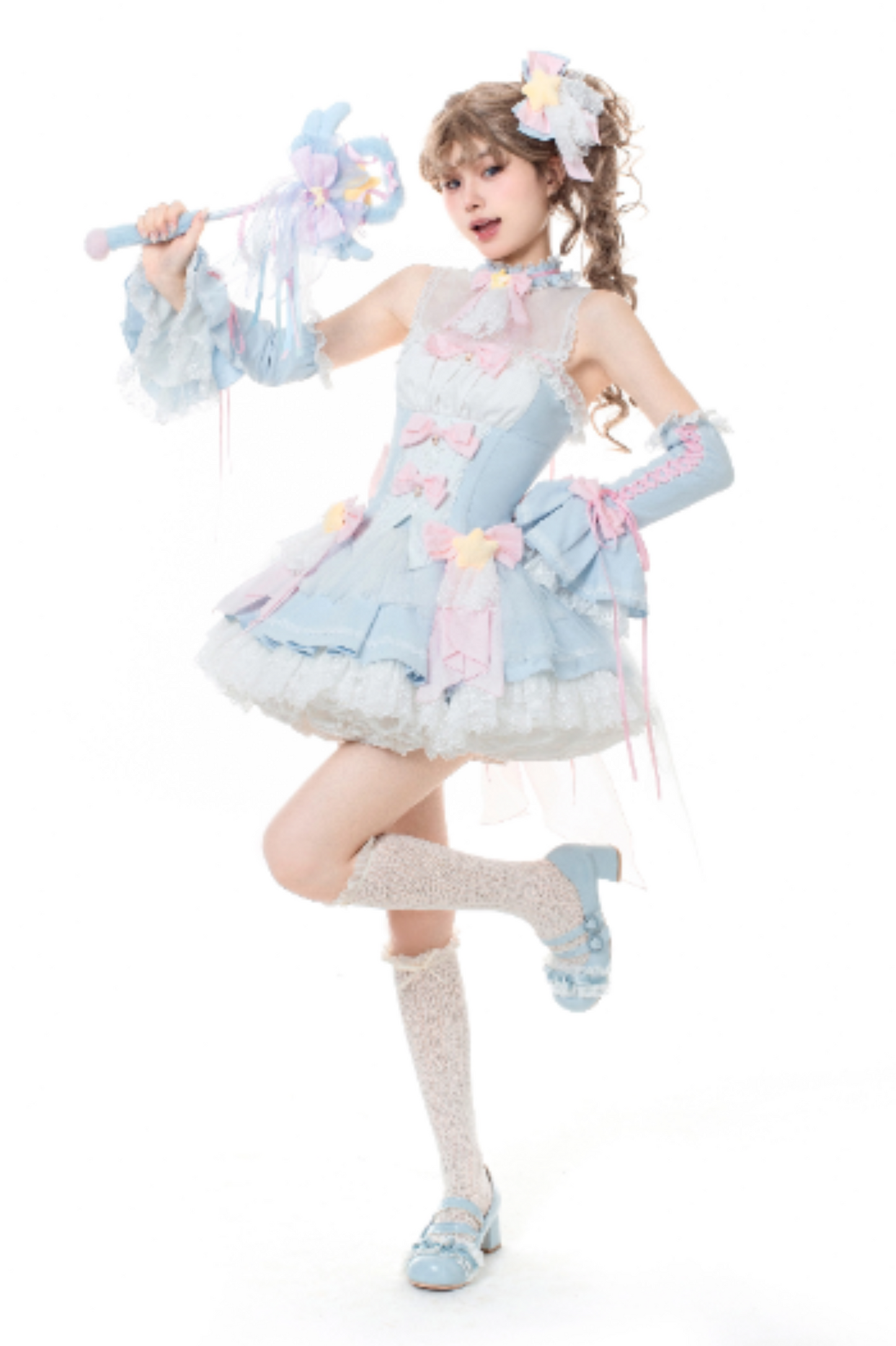 魔法妖精スパークリングウォーターロリータトップス+スカート+ヘアクリップ+テール+魔法ステッチ