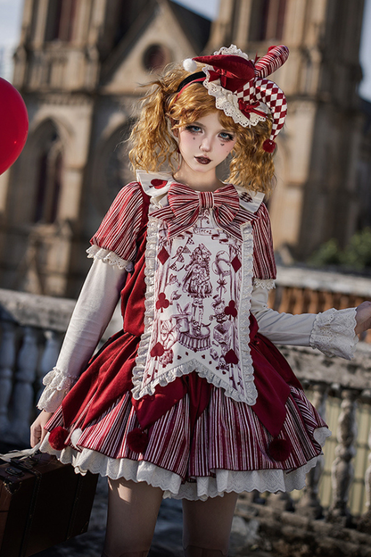 ドールサーカスピエロロリータドレス+カチューシャ+ベルト+リボン+カチューシャ+バッフル