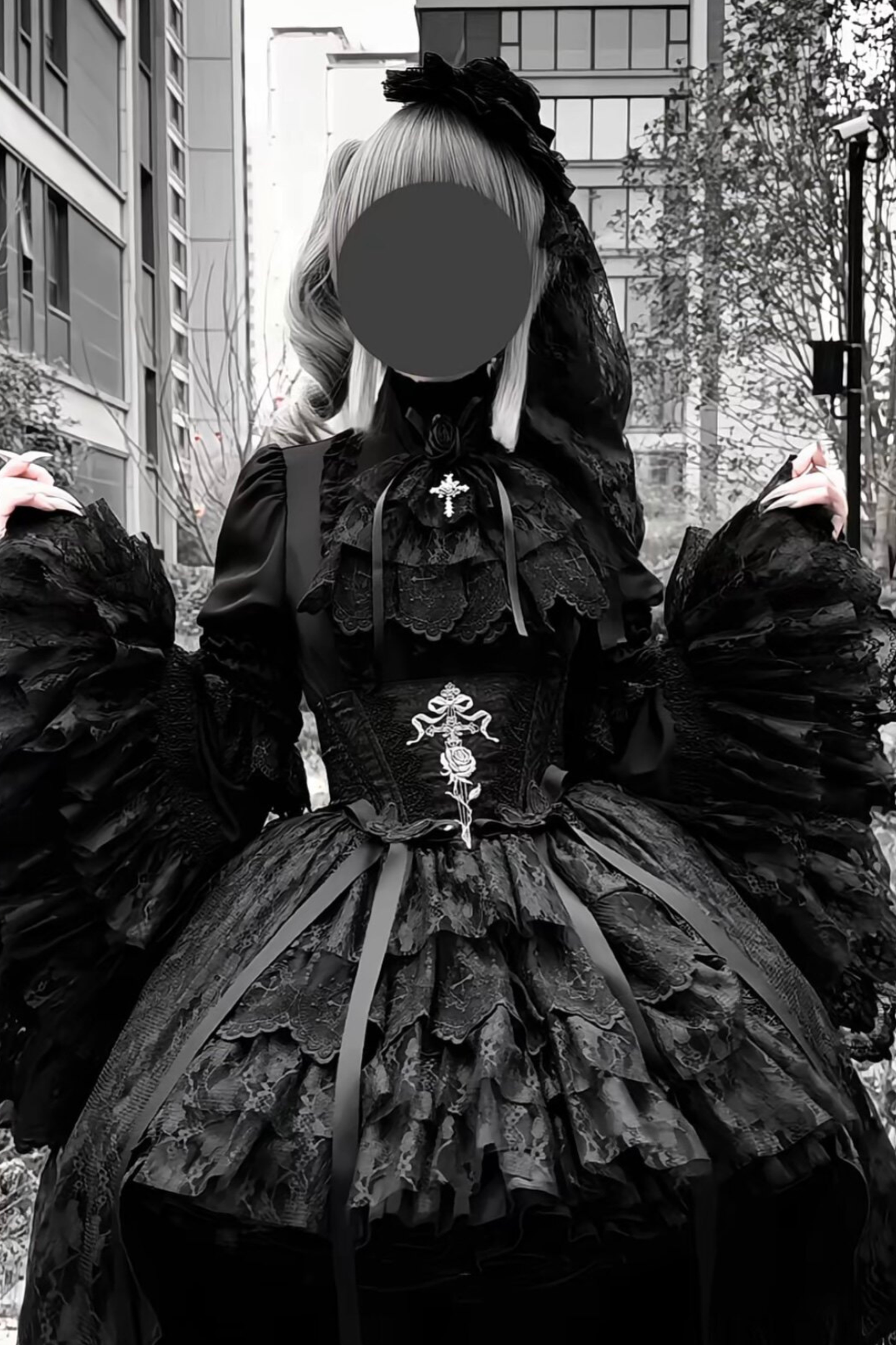 【Vorbestellung bis 18. März】 Dark Kawaii Gothic Lolita Rock + Shirt + Haarband + Hut + Ärmel