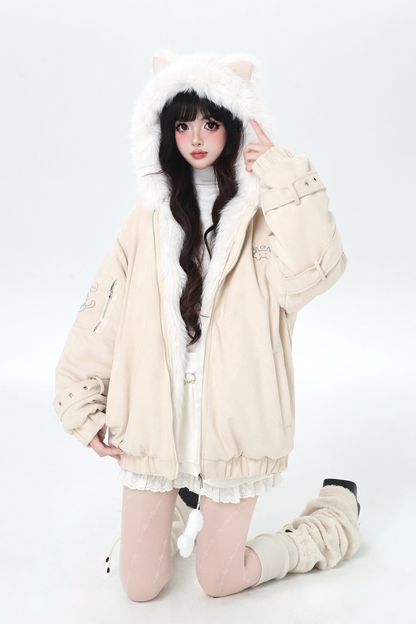 Cat Ear Hood Fur Jacket