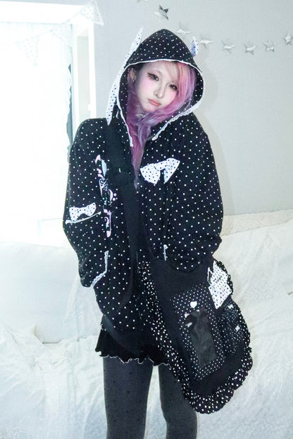 Y2Kガールドットバニーフードパーカー