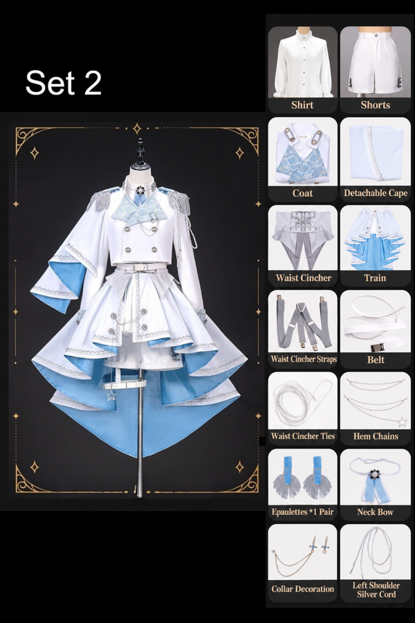 【12月7日予約締切】Light Blue & White Royal Prince-Style Military Lolita Set 1/2 + Full Set Ouji Fashion