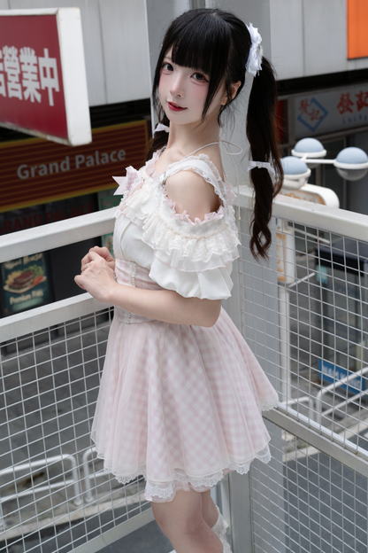 【予約商品】量産オフショルダートップス+ハイウエストスカート