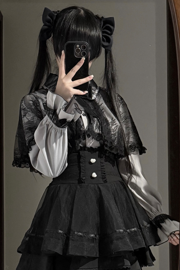 レースケープツーピーススカート+レースシャツ