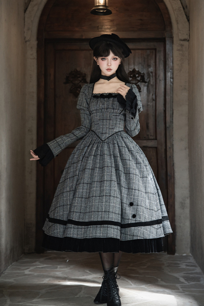 Check Fishbone Chest JSK + Dress + Innerwear + Ribbon + Hat