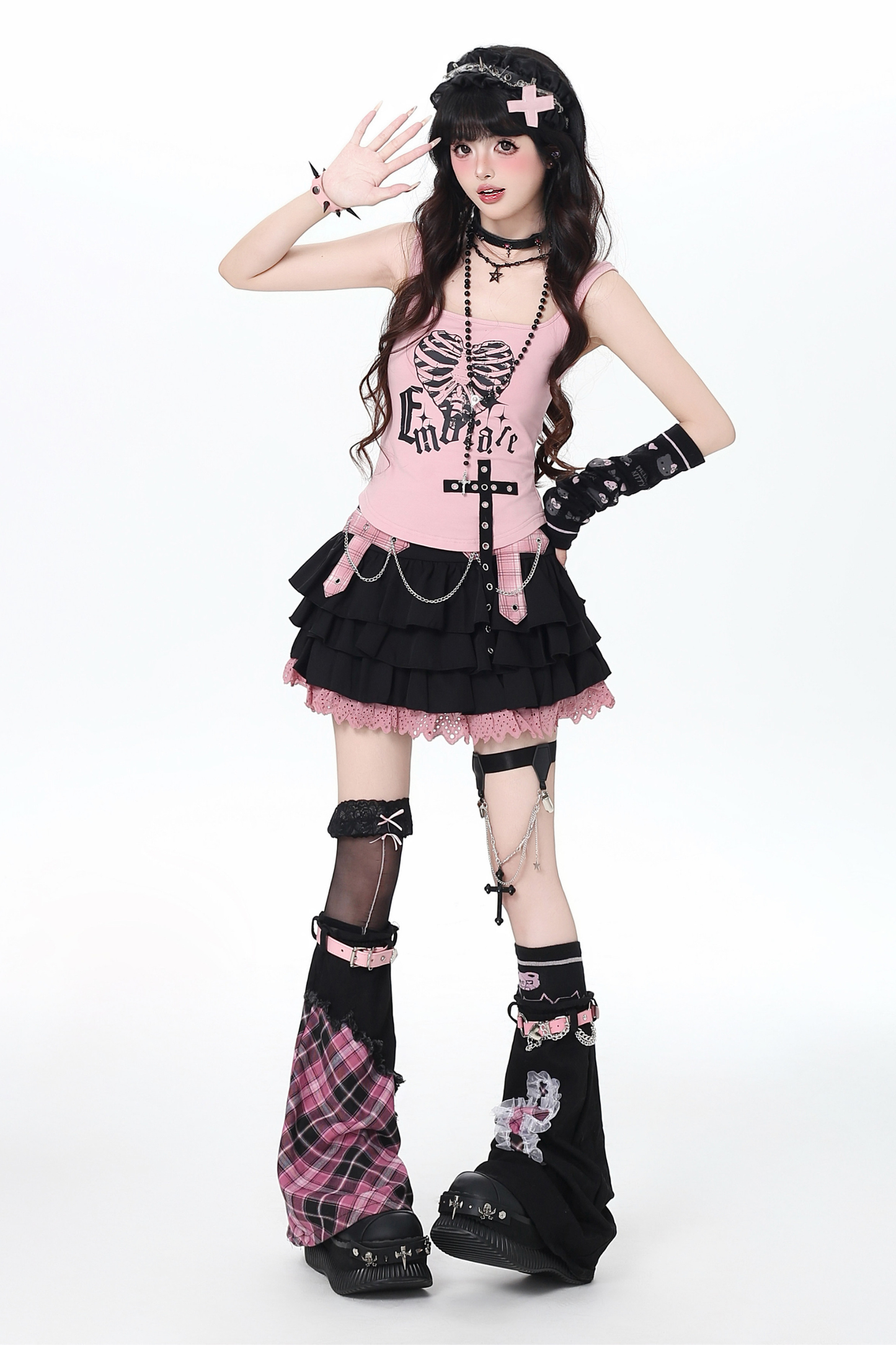 Plaid Chain Tiered Skirt