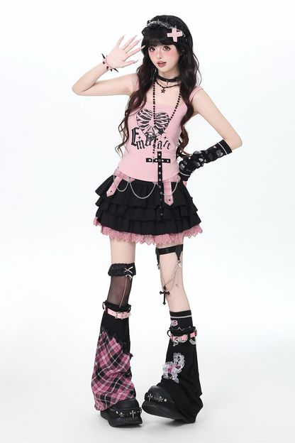 Plaid Chain Tiered Skirt