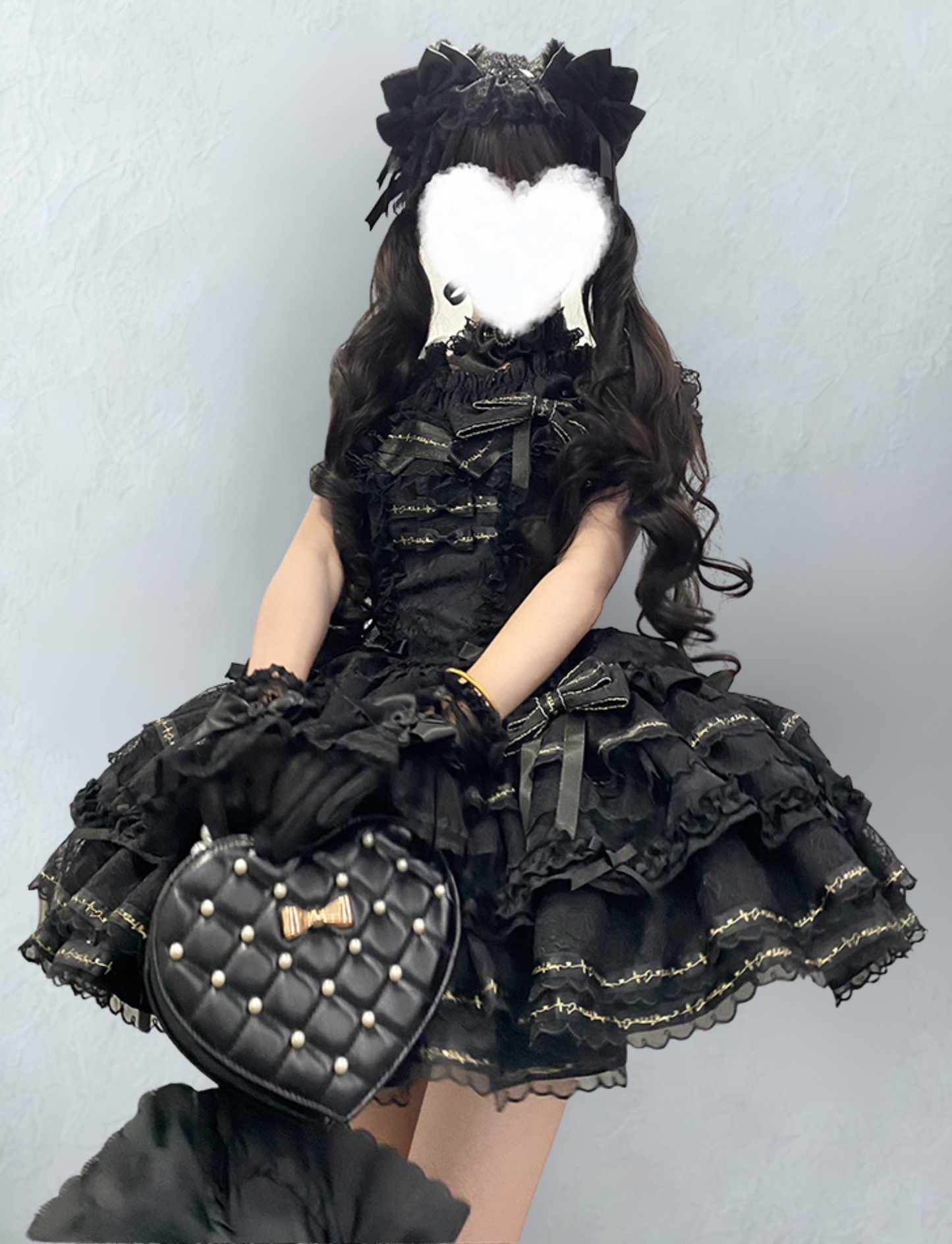 Tricolor dark gothic ribbon dress + accessories