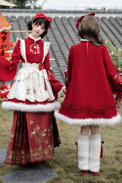 China Big Sleeve Dress + Apron + Skirt + Leg Warmers + Hairband + Clip + Pin