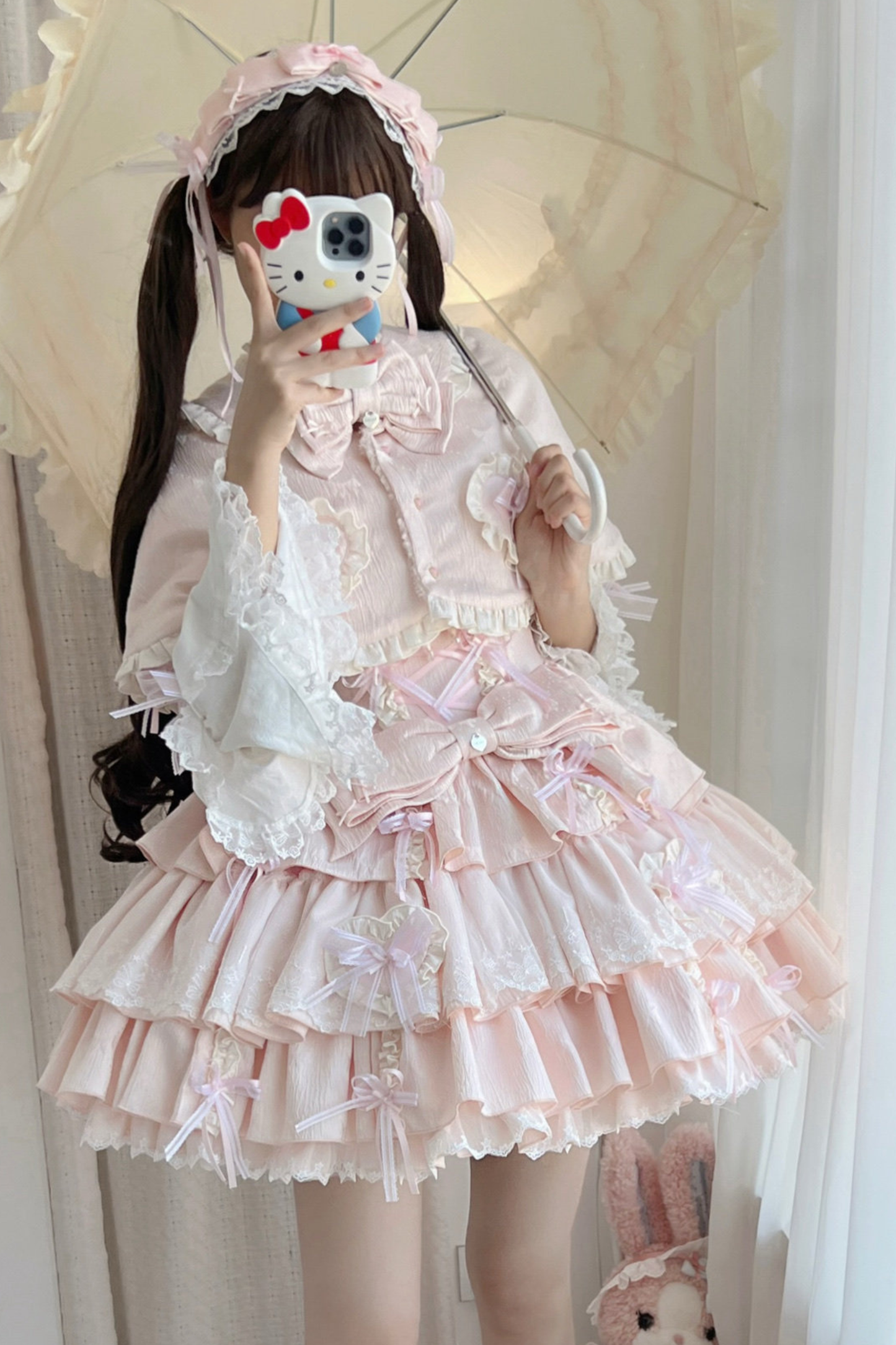 レイヤーフリルスイートプリンセスロリータジャンパースカート+テール+ヘアバンド+ケープ+ボンネット