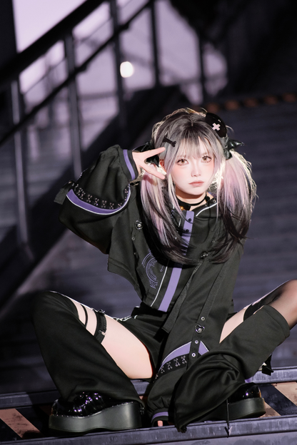 【天使界隈】サイバーテクノロジージャケット+ショートパンツ+レッグカバー