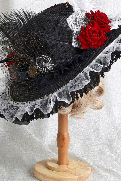 Gothic Rose Feather Hat + Bonnet + Hairband + Feather Clip