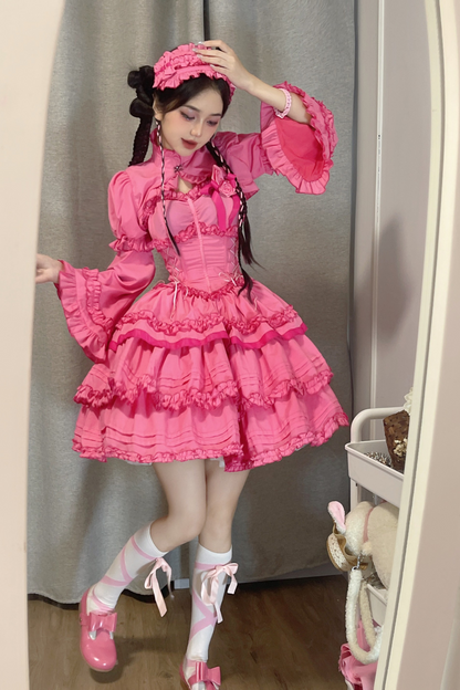 ゴシックレトロヘリンボーンウエストスリミングロリータドレス