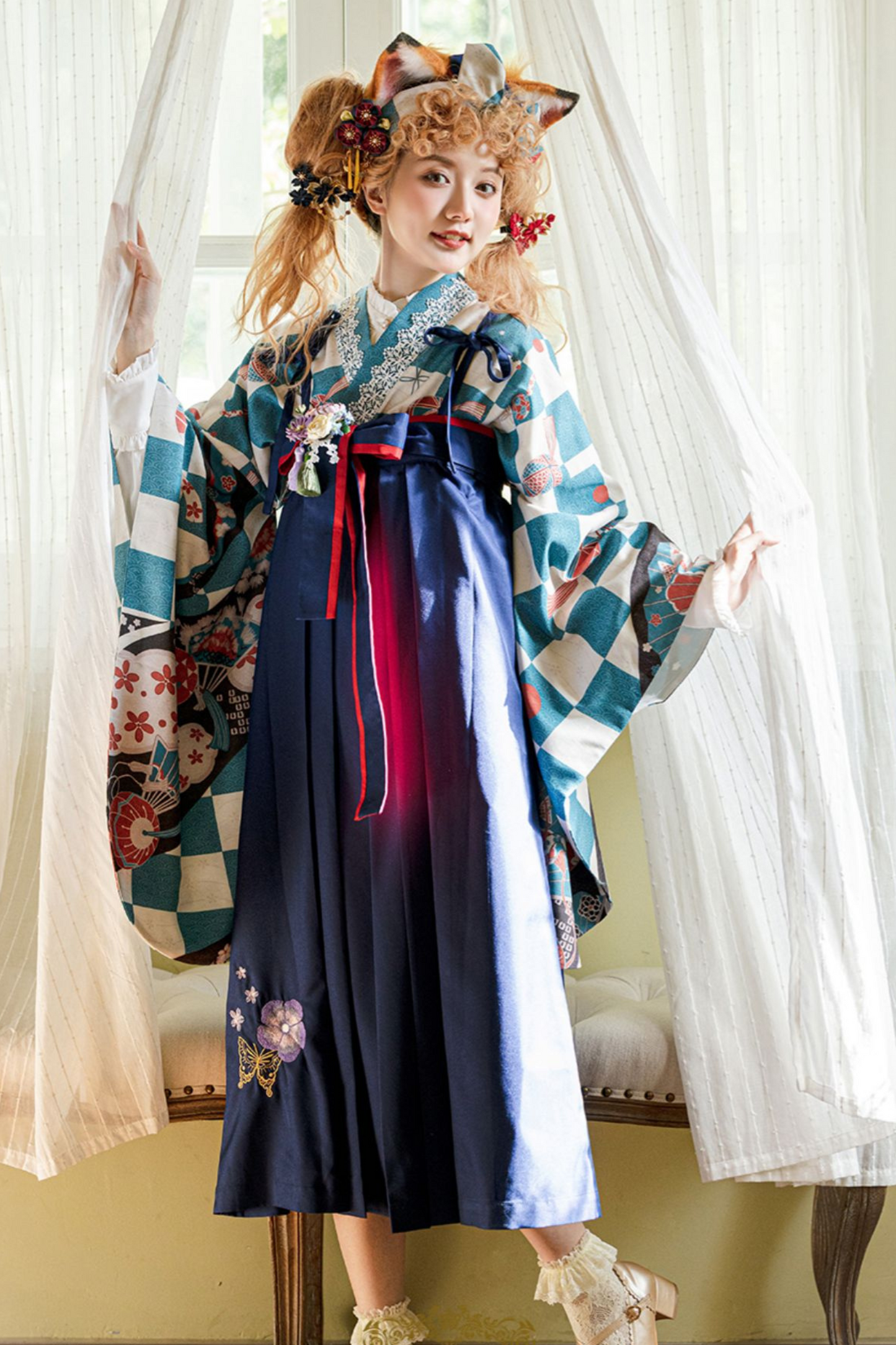 レトロ手毬和装トップス