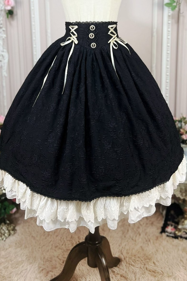 Retro Chic Lolita Shirt + Lace-up High Waist Lolita Skirt