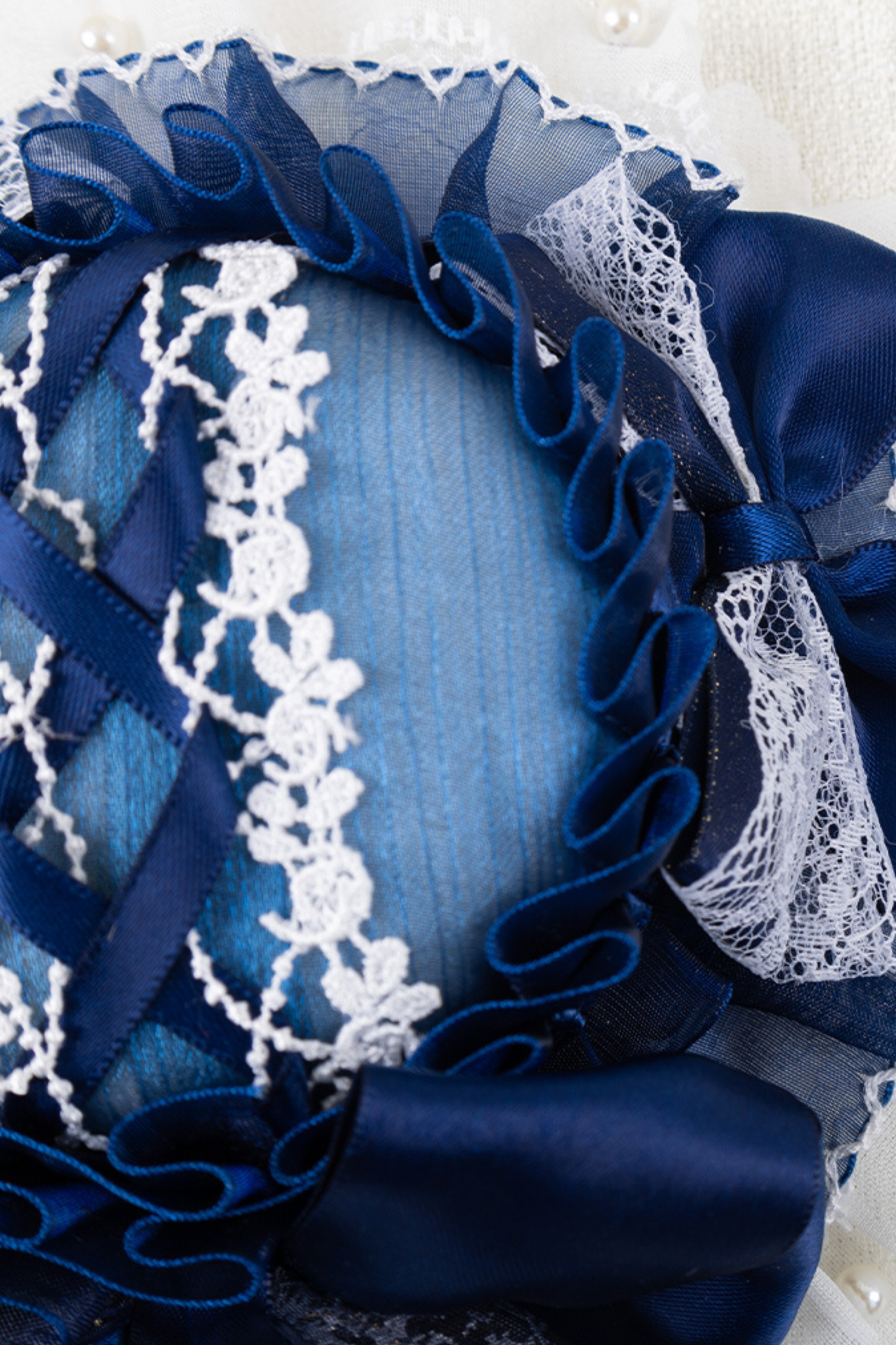 ネイビーブルーロリータボンネット+ヘアバンド+ハットクリップ+リボンクリップ