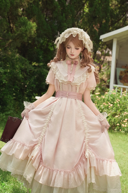 【予約商品】ローズフリルロリータドレス+ドレス＋ベルト＋ブローチ＋リボン＋ヘッドバンド＋スリーブ
