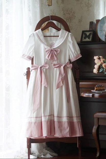 [Reservierungsschluss 28. Juni] 5 Farben/Sailor-Lolita-Streifenkleid mit Schleife und Puffärmeln