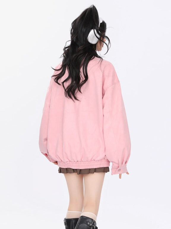 Trendy suede star patch loose jacket