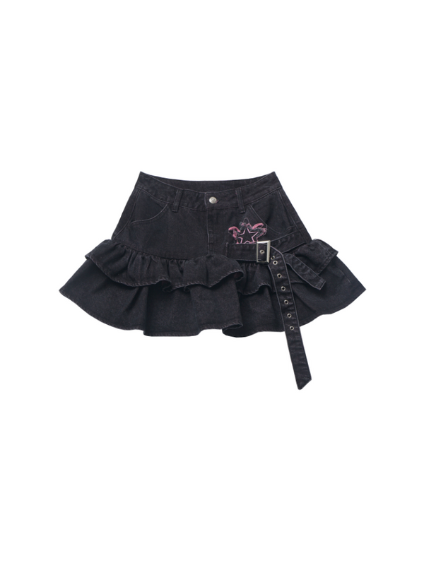 Off-Shoulder Star Boarder Top + Half Pants + Ruffle Skirt