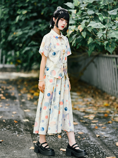 Chinese Girly Tassel Shirt With Flared Skirt Set-Up