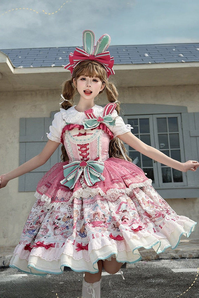 [Pre-order Deadline: July 1] Pink x Green Alice Cat Sweet Lolita Series Accessories (Bunny Ear Ribbon Hair Clip, Bunny Ear Ribbon Brooch, Bunny Ear Ribbon Tea Cup Hat, Back Ribbon Train)