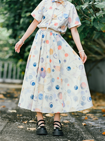 Chinese Girly Tassel Shirt With Flared Skirt Set-Up