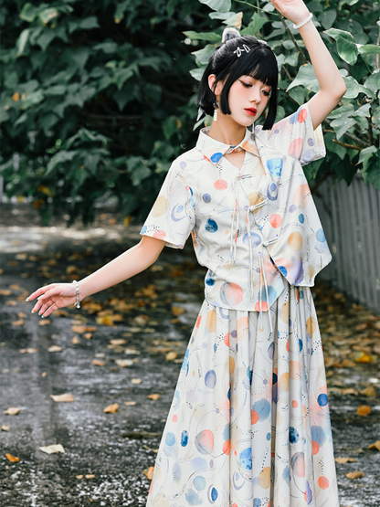 Chinese Girly Tassel Shirt With Flared Skirt Set-Up