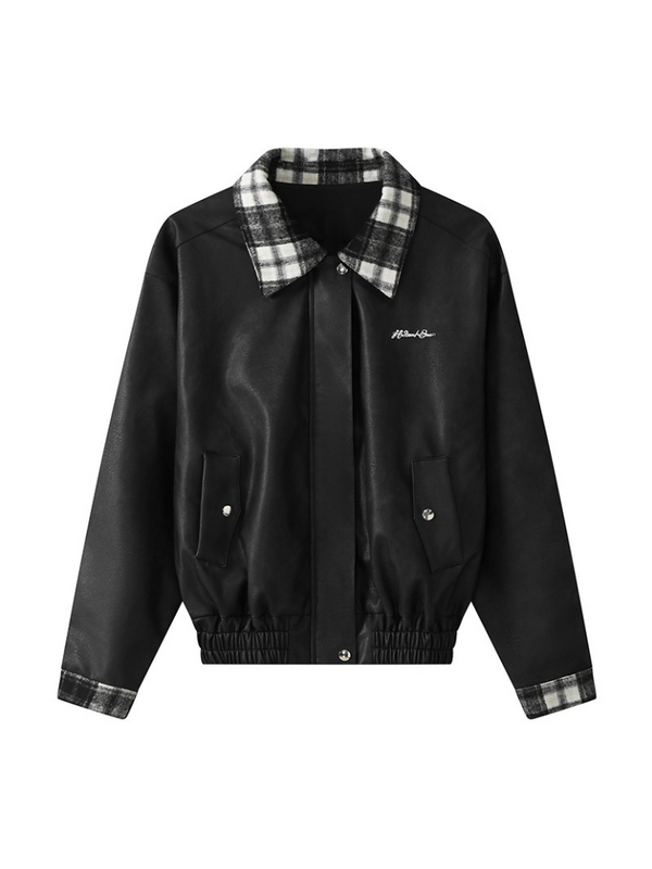Check Color Osh Retro Leather Jacket