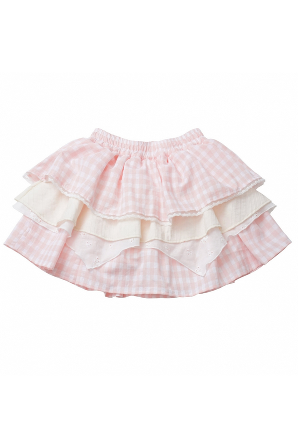 オーバーシャツ＋ノースリーブトップス＋ケーキスカート