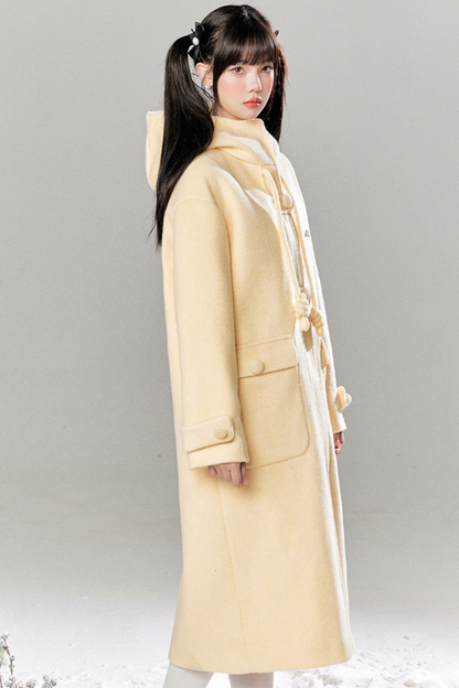 French Single Brest Food Long Wool Coat